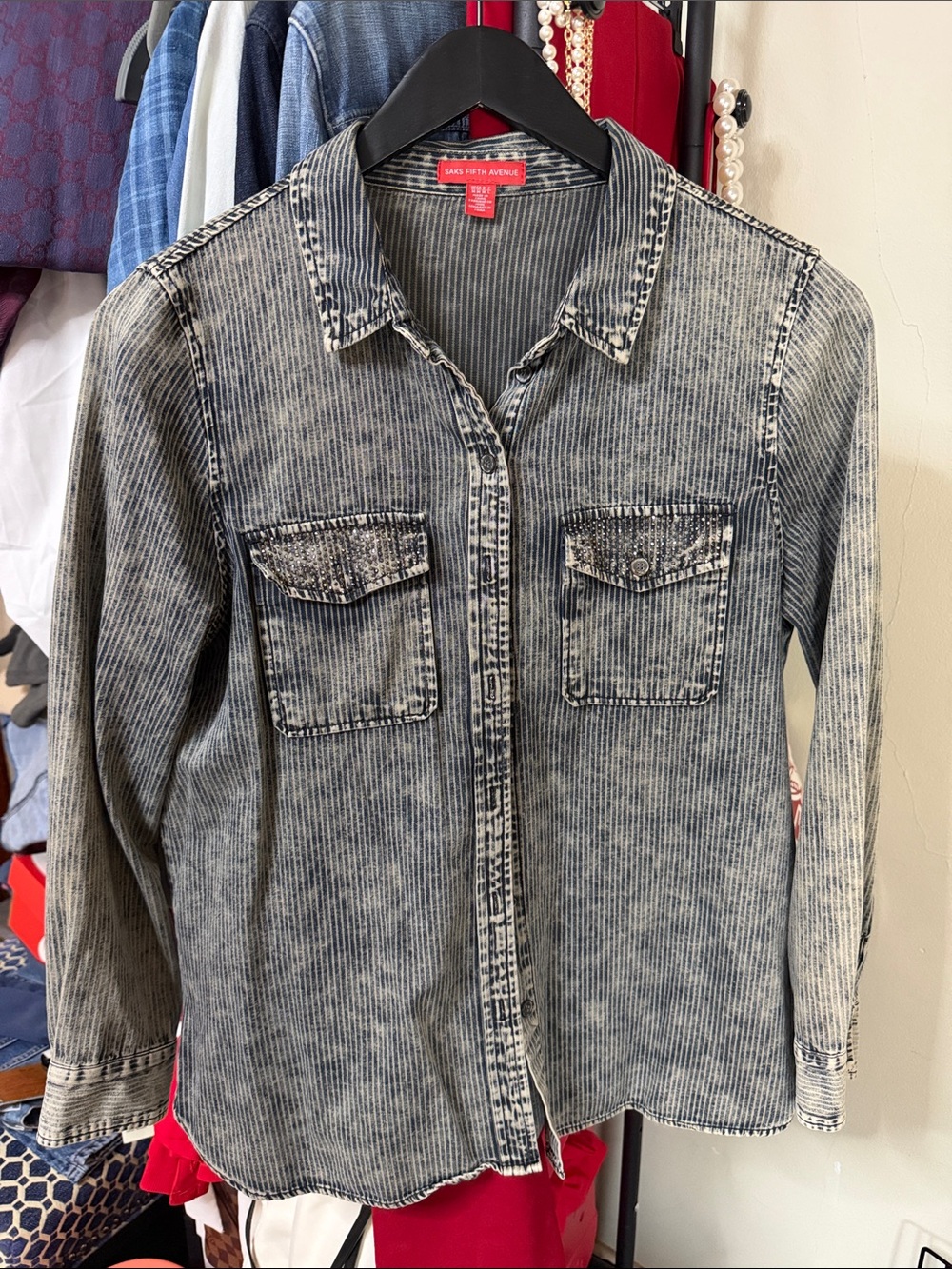 Saks Fifth Avenue Acid-Wash Denim Button-Down Shirt - Blue Gray